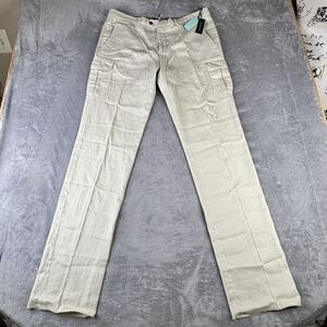 Peter Millar Pants Mens 34 Stone Tailored Fit Linen Cotton Blend Cargo Pockets